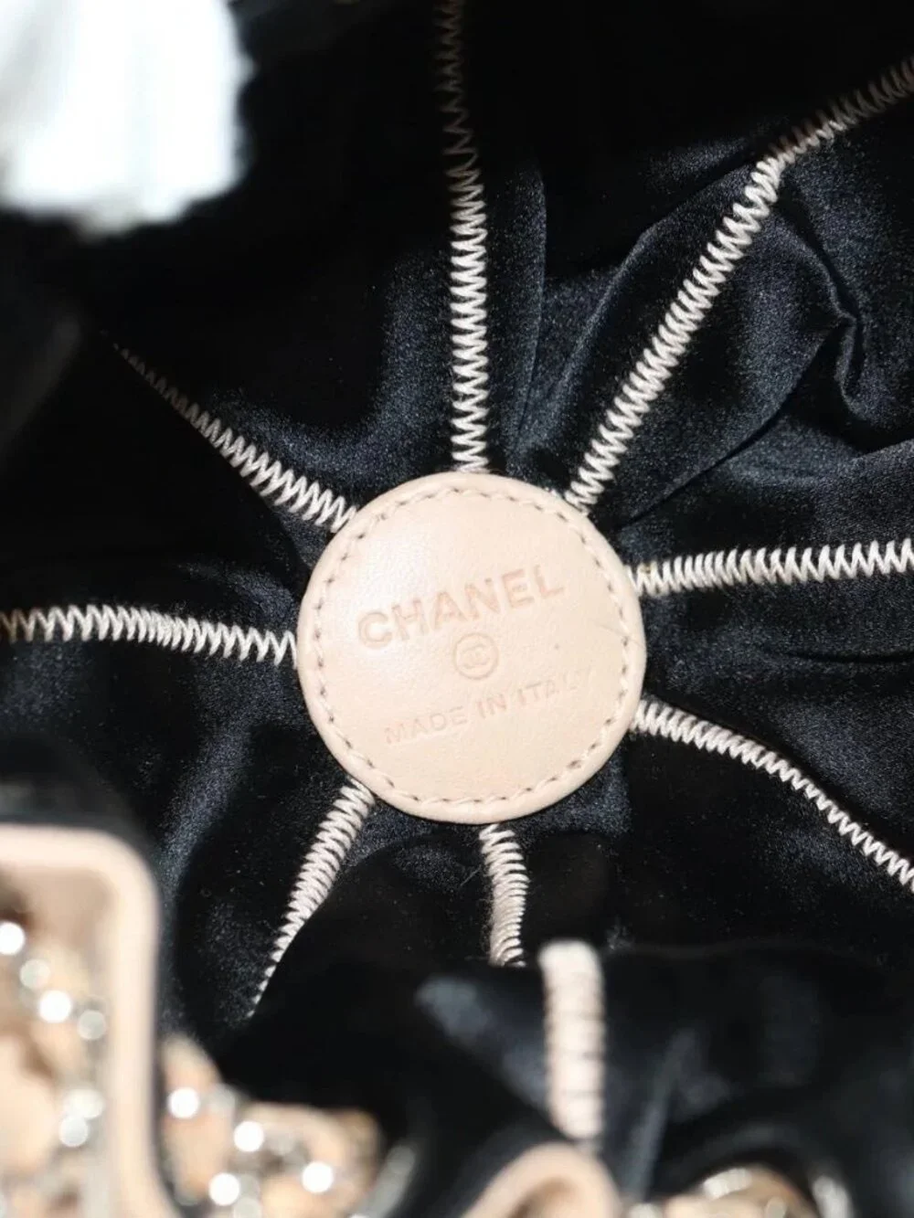 CHANEL Chain Purse Hand Bag Lamb Skin Beige Silver CC Auth bs35366V